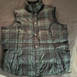 Lands End green and navy plaid vest